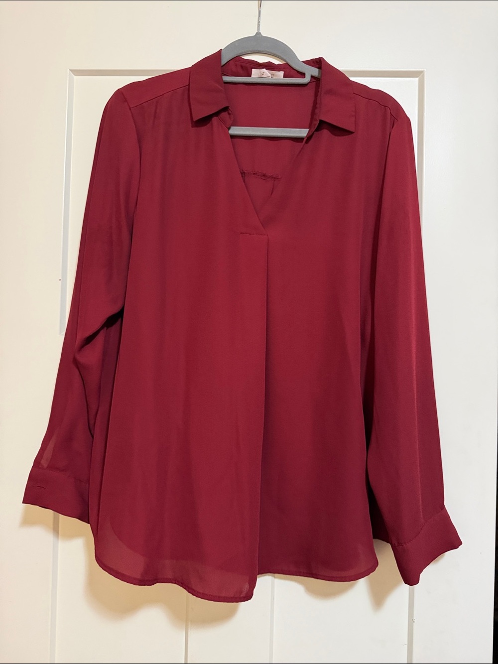 Maurices Burgundy V-Neck Long Sleeve Blouse